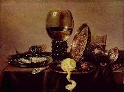 Still life with oysters, a rummer, a lemon and a silver bowl unknow artist